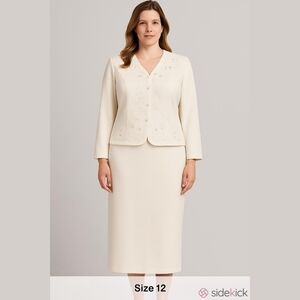 #164 R&M RICHARDS By KAREN WONG, IVORY EMBROIDERED JACKET& LONG SKIRT.Sz.12